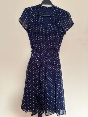 JBS Navy Blue Polka Dot Chiffon Dress – Size 6